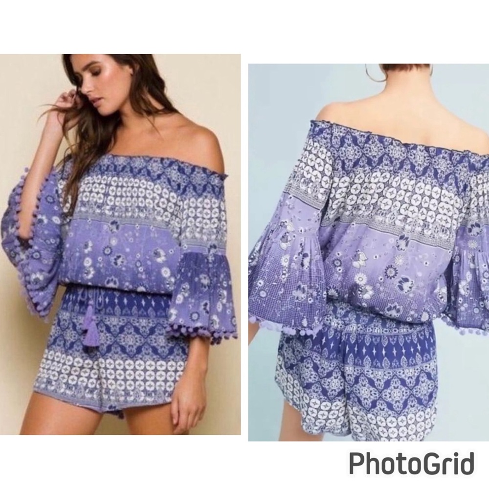 Anthropologie Raga Off Shoulder Bell Sleeve Romper NWT